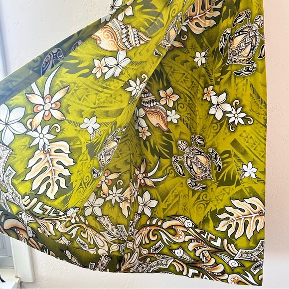 VINTAGE 70s Handmade Hawaiian Polynesian Sea Turtle Print Green Maxi Skirt M/L - Picture 2 of 8